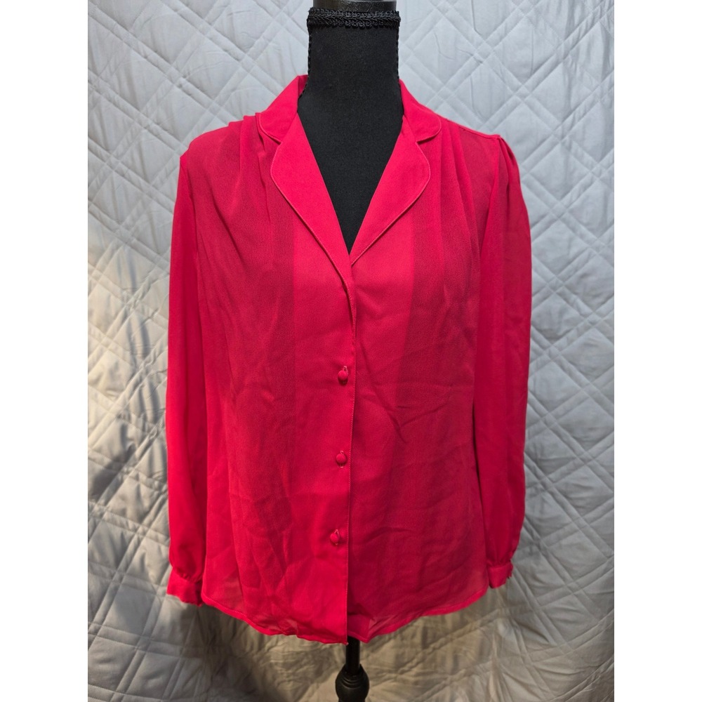 Lloyd Williams Pink Button Up Blouse Notched Collar Long Sleeve Vintage Style